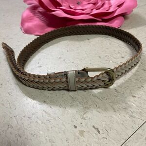 J CREW Women's Leather Belt Sz S/XS Gray Braided Classic Preppy Style Adjustable